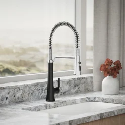 Semi-professional pull-down kitchen sink faucet with three-function sprayhead