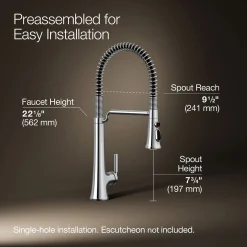 Semi-professional pull-down kitchen sink faucet with three-function sprayhead