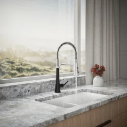Semi-professional pull-down kitchen sink faucet with three-function sprayhead