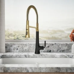 Semi-professional pull-down kitchen sink faucet with three-function sprayhead