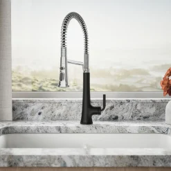 Semi-professional pull-down kitchen sink faucet with three-function sprayhead