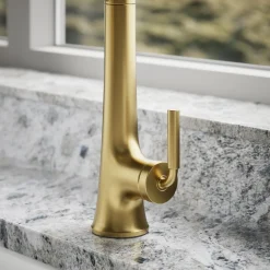 Semi-professional pull-down kitchen sink faucet with three-function sprayhead