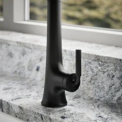 Semi-professional pull-down kitchen sink faucet with three-function sprayhead