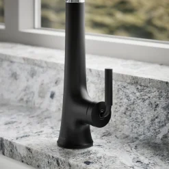 Semi-professional pull-down kitchen sink faucet with three-function sprayhead