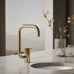 Single-handle bar sink faucet with two-function extended-reach spout
