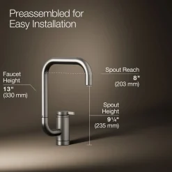 Single-handle bar sink faucet with two-function extended-reach spout