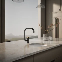 Single-handle bar sink faucet with two-function extended-reach spout