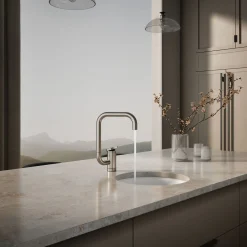 Single-handle bar sink faucet with two-function extended-reach spout