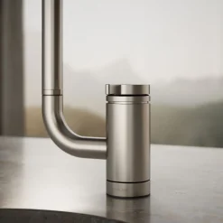 Single-handle bar sink faucet with two-function extended-reach spout