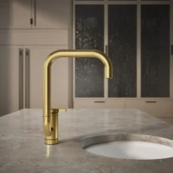 Single-handle bar sink faucet with two-function extended-reach spout