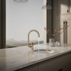 Single-handle bar sink faucet with two-function extended-reach spout