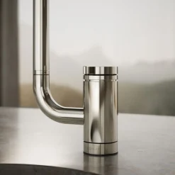 Single-handle bar sink faucet with two-function extended-reach spout