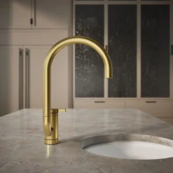 Single-handle bar sink faucet with two-function extended-reach spout
