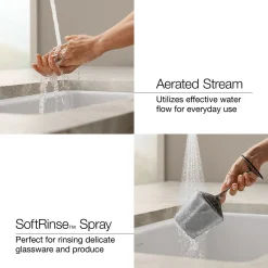 Single-handle bar sink faucet with two-function extended-reach spout