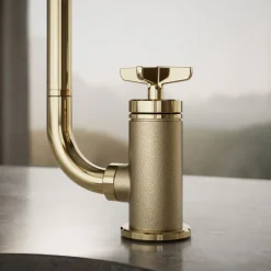 Single-handle bar sink faucet with two-function extended-reach spout and side sprayer