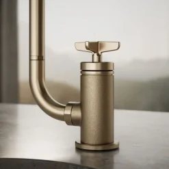 Single-handle bar sink faucet with two-function extended-reach spout and side sprayer