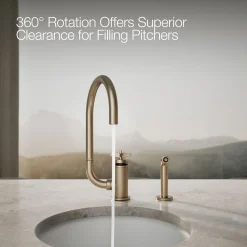 Single-handle bar sink faucet with two-function extended-reach spout and side sprayer