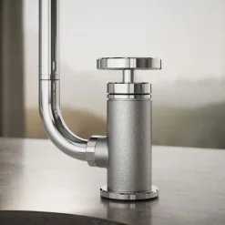 Single-handle bar sink faucet with two-function extended-reach spout and side sprayer