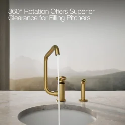 Single-handle bar sink faucet with two-function extended-reach spout and side sprayer