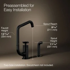 Single-handle bar sink faucet with two-function extended-reach spout and side sprayer