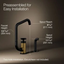 Single-handle bar sink faucet with two-function extended-reach spout and side sprayer