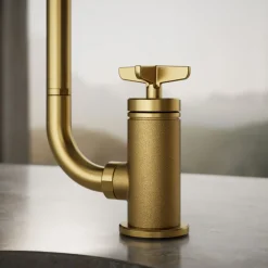 Single-handle bar sink faucet with two-function extended-reach spout and side sprayer