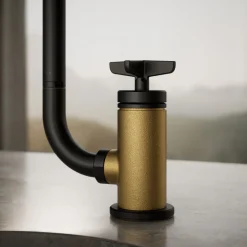 Single-handle bar sink faucet with two-function extended-reach spout and side sprayer