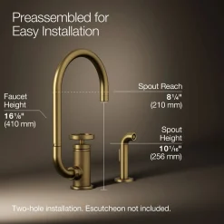 Single-handle bar sink faucet with two-function extended-reach spout and side sprayer