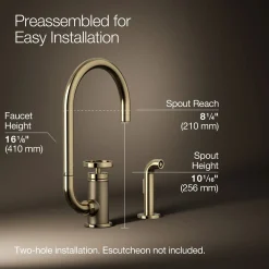 Single-handle bar sink faucet with two-function extended-reach spout and side sprayer