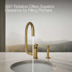 Single-handle bar sink faucet with two-function extended-reach spout and side sprayer