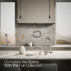 Single-handle bar sink faucet with two-function extended-reach spout and side sprayer