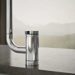 Single-handle kitchen sink faucet with two-function extended-reach spout and side sprayer