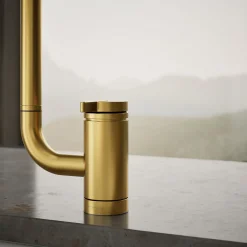Single-handle kitchen sink faucet with two-function extended-reach spout and side sprayer