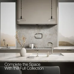 Single-handle kitchen sink faucet with two-function extended-reach spout and side sprayer