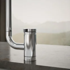 Single-handle kitchen sink faucet with two-function extended-reach spout and side sprayer