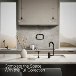 Single-handle kitchen sink faucet with two-function extended-reach spout and side sprayer