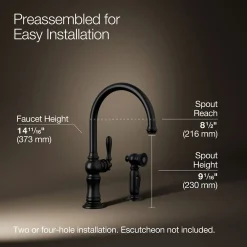 Single-handle kitchen sink faucet with two-function sprayhead