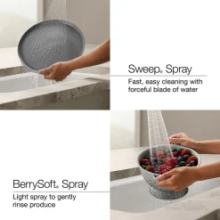 Single-handle kitchen sink faucet with two-function sprayhead