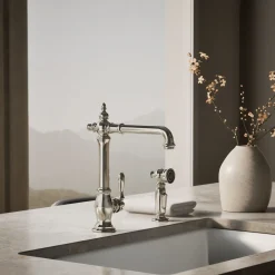 Single-handle kitchen sink faucet with side sprayer