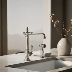 Single-handle kitchen sink faucet with side sprayer