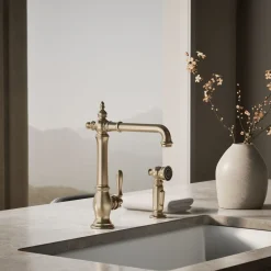 Single-handle kitchen sink faucet with side sprayer