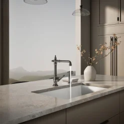 Single-handle kitchen sink faucet with side sprayer