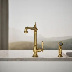 Single-handle kitchen sink faucet with side sprayer