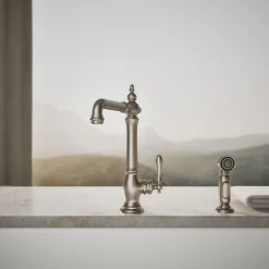 Single-handle kitchen sink faucet with side sprayer