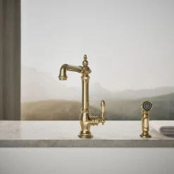 Single-handle kitchen sink faucet with side sprayer