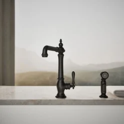 Single-handle kitchen sink faucet with side sprayer