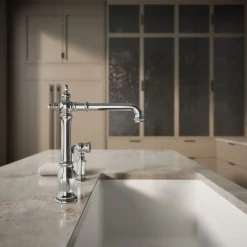 Single-handle kitchen sink faucet with side sprayer