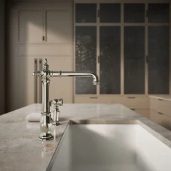 Single-handle kitchen sink faucet with side sprayer