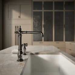 Single-handle kitchen sink faucet with side sprayer