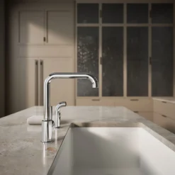 Single-handle kitchen sink faucet with side sprayer